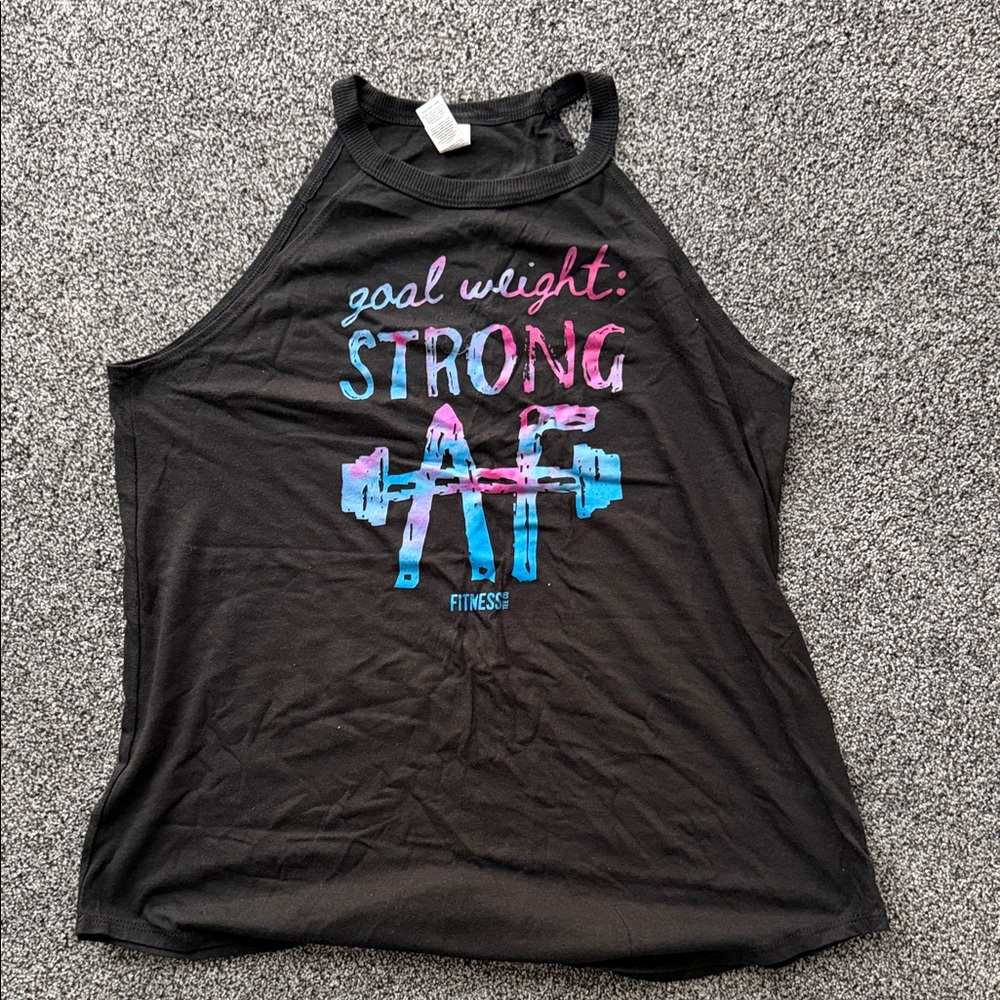 District Black Tank Top with Pink & Blue 'Goal Weight: STRONG' Graphic